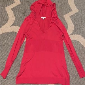 Pink Hooded V-Neck Sweater